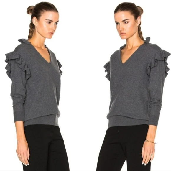 Stella McCartney Felted Frills Jumper Ruffle Sweater Virgin Wool Graphite Gray S - Picture 2 of 9